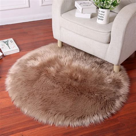 Round Luxury Sheepskin Hairy Carpet Faux Mat Seat Pad Fur Plain Fluffy