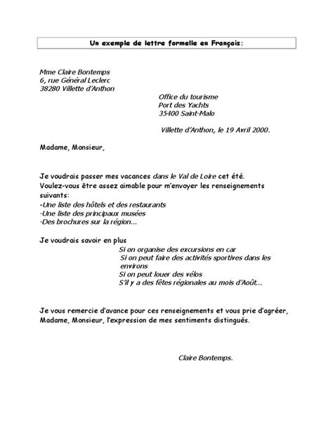Lettre Formelle En Francais