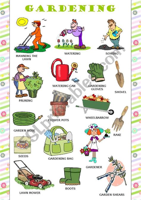 Gardening Pictionary Esl Worksheet By Sarasantos