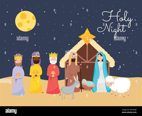 Nativity Manger Holy Night Mary Joseph Baby Jesus And Three Wise Kings