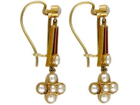 15ct Gold And Natural Pearl Drop Earrings 401e The Antique Jewellery