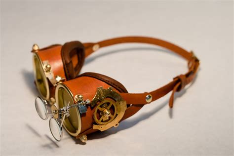 steampunk goggles made from leather solid brass parts and