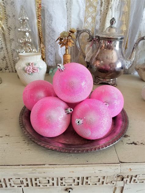 Hot Pink Vtg Style Plastic Ornaments Christmas Sugar Coated Etsy Pink Christmas Antique