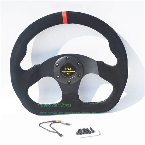 Universal D Shaped Racing Steering Wheel Suede Leather 325x190mm