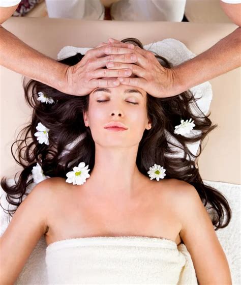 Beautiful Brunette Woman Taking Head Massage Stock Image Everypixel