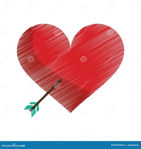Drawing Red Heart With Arrow Love Symbol Stock Vector Illustration Of