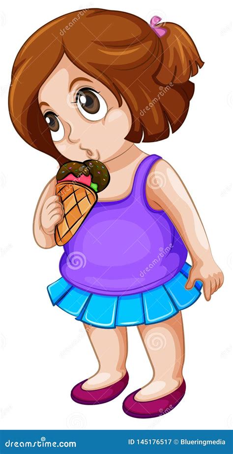 A Chubby Girl Eating Ice Cream Stock Vector Illustration Of Cream
