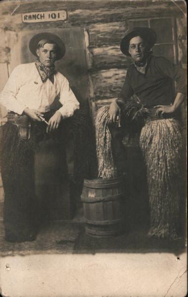 Two Men Dressed As Cowboys Wooly Chaps Studio Photos Postcard