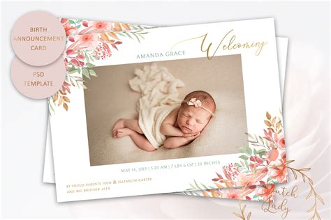 Check out mixbook's easy to use editor and view 1000's of custom templates. PSD Birth Announcement Card Template Graphic by daphnepopuliers · Creative Fabrica
