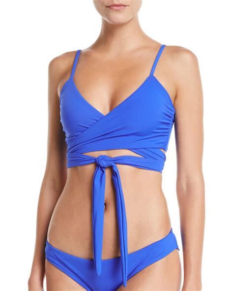 Mara Hoffman Mila Solid Wrap Bikini Iskra Lawrence Blue Swimsuit