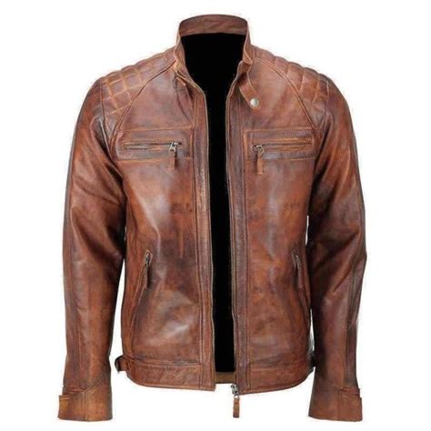 Men Cafe Racer Biker Leather Jacket Distressed Leather Jacket