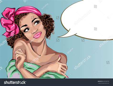 Pin Style Sexy Dreaming Woman Portrait Stock Vector