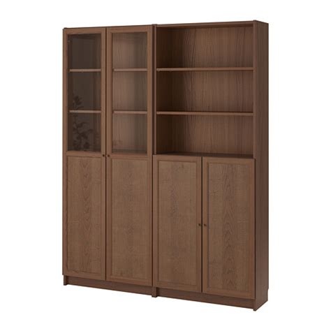 Billyoxberg Bookcase With Panelglass Doors Brown Ash Veneer
