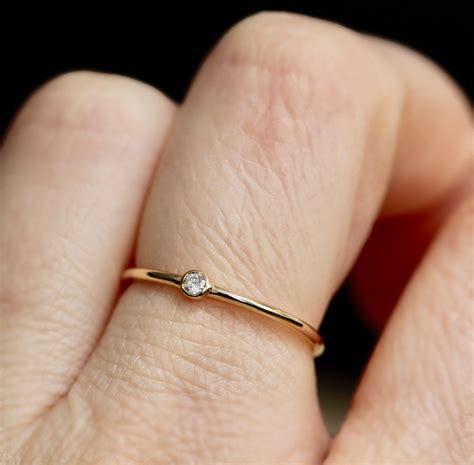 14k Gold Tiny Diamond Bezel Ring