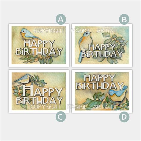Happy Birthday Bluebird Watercolor Cards Original Art Etsy