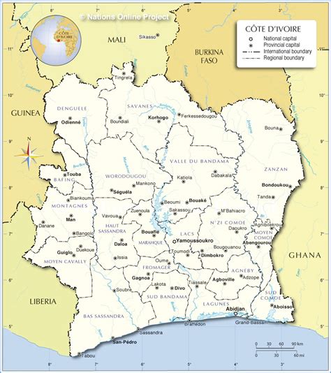 Administrative Map Of Côte Divoire Nations Online Project