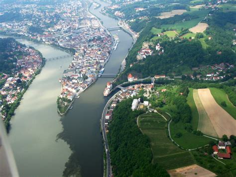 The Three Rivers Confluence Of The Inn Left Danube Center And