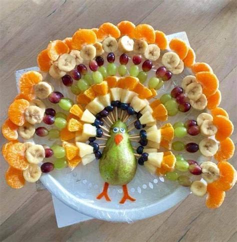 Canned (often sweetened) or fresh pineapple, canned mandarin orange slices or fresh orange sections, miniature marshmallows, and coconut. Thanksgiving Fruit Platter Shaped Like Turkey | Country ...