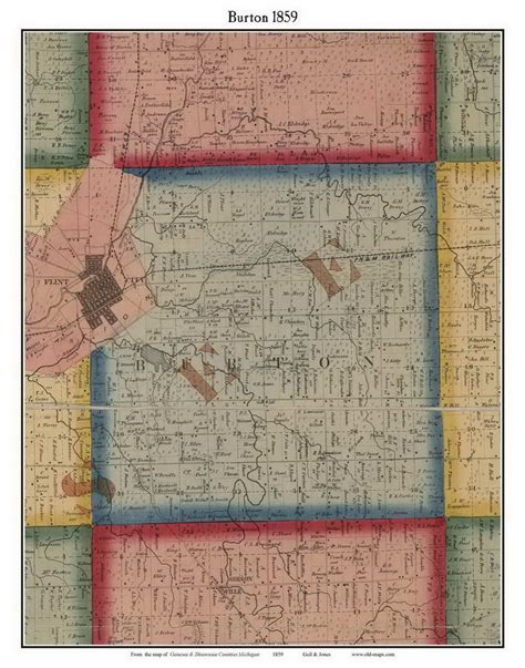 Burton Michigan 1859 Old Town Map Custom Print Genesee Co Old Maps