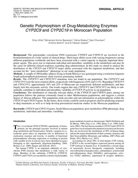 PDF Genetic Polymorphism Of Drug Metabolizing Enzymes CYP2C9 And