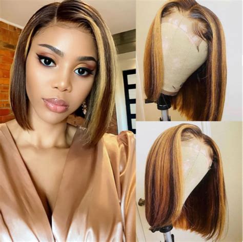 13x6 Transparent Lace Front Bob Wig Highlight Honey Blonde Mix With Br