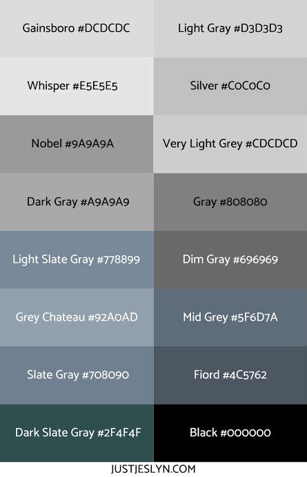 Colors In 2022 Grey Color Names Hex Color Palette Grey Color Palette