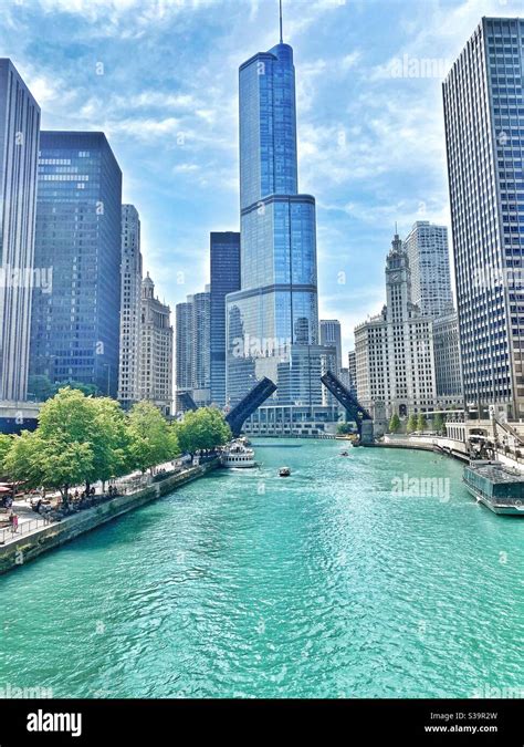 View Of Downtown Chicago And Trump Tower From The Chicago River On A