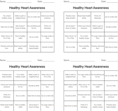 Healthy Heart Awareness Bingo Cards Wordmint