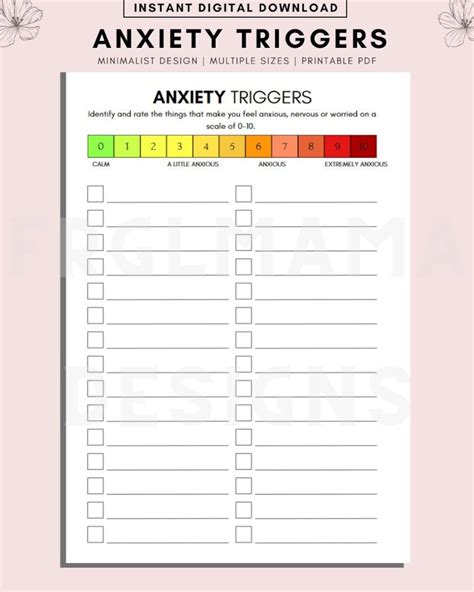 Anxiety Triggers Printable Anxiety Worksheets Therapy Tools Etsy