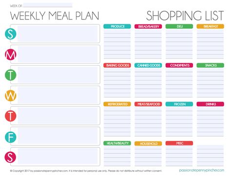 Free Editable Menu Plan And Grocery List Passionate Penny Pincher