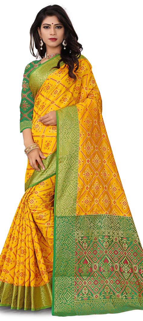 Traditional Yellow Color Patola Silk Silk Fabric Saree 1638503