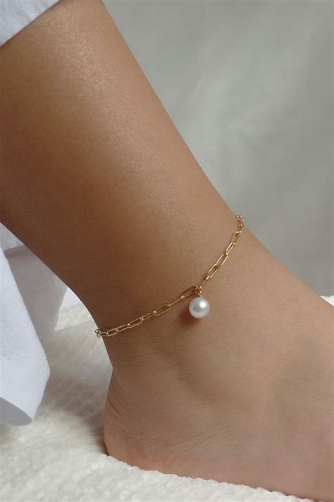 White Pearl Anklet Gold Anklet Chain Anklet White Freshwater Pearl