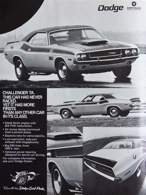 1970 Dodge Challenger Vintage Car Advertisement Automobile Ad Trans Am