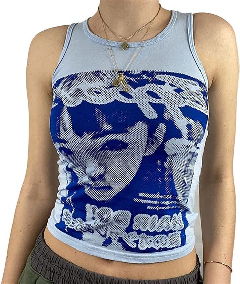 Womens Face Visible Crop Tank Top Y2k Graphic Cami Thin Sleeveless
