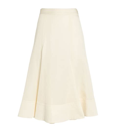 JOSEPH Ivory Silk Cotton Saimir Godet Midi Skirt Harrods UK