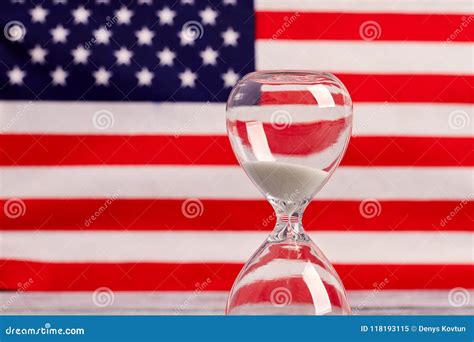 Hourglass On National Usa Flag Background Stock Image Image Of Election America 118193115