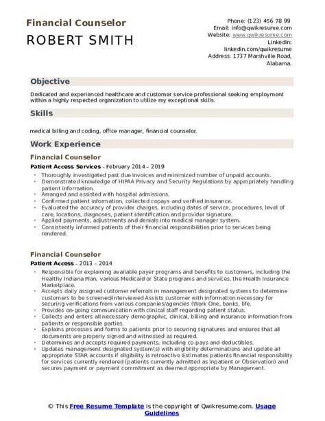 Financial Counselor Resume Samples Qwikresume