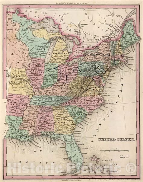 Historic Map World Atlas Map United States 1839 Vintage Wall Art