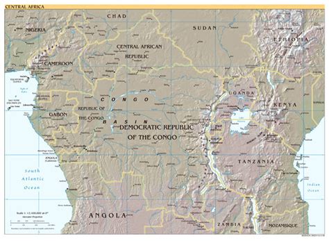 Large Scale Political Map Of Central Africa With Relief 1999