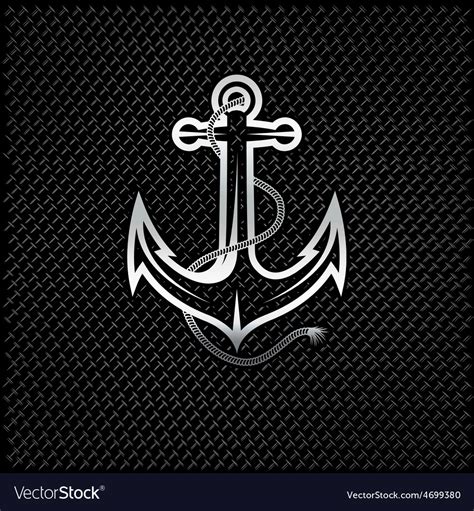 Silver Anchor With Rope On Metal Background Vector Image
