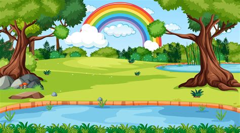 Nature Scene Background With Rainbow In The Sky 3234384 Vector Art At