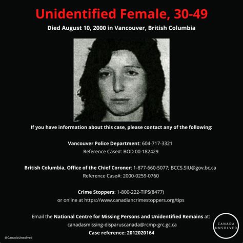 Unidentified Vancouver Jane Doe 2000 British Columbia — Canada Unsolved