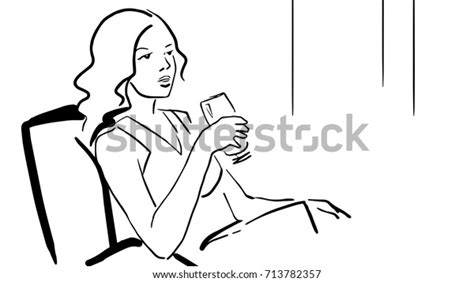 Woman Sitting Chair Holding Glass Water Stock Illustration 713782357