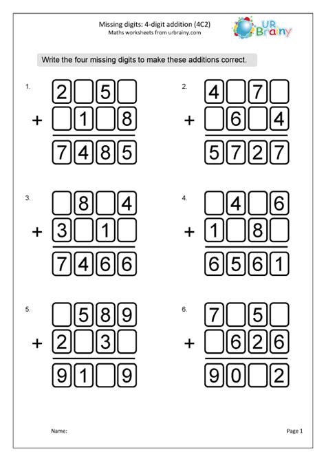 Addition: missing digits (4C2) - Reasoning Paper: Calculations by