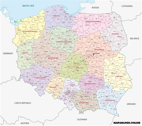 ⊛ Mapa De Polonia ·🥇 Político And Físico Imprimir Colorear Grande