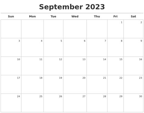 September 2023 Calendar Maker