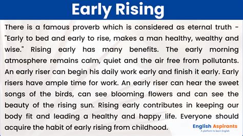 Paragraph On Early Rising For Students 100 150 200 250 Words