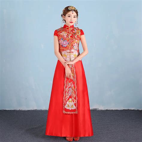 Special Offer Red Embroidery Bride Modern Wedding Qipao Traditional Chinese Dress Satin