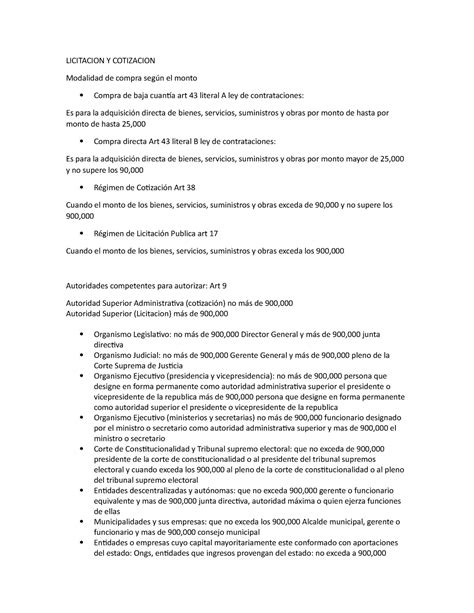 Licitacion Y Cotizacion Licitacion Y Cotizacion Modalidad De Compra Según El Monto Compra De