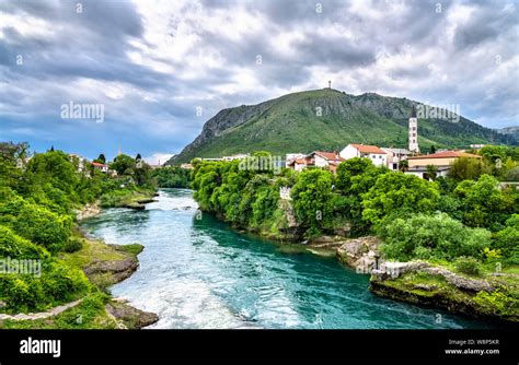Mostar Town At The Neretva River In Bosnia And Herzegovina Stock Photo